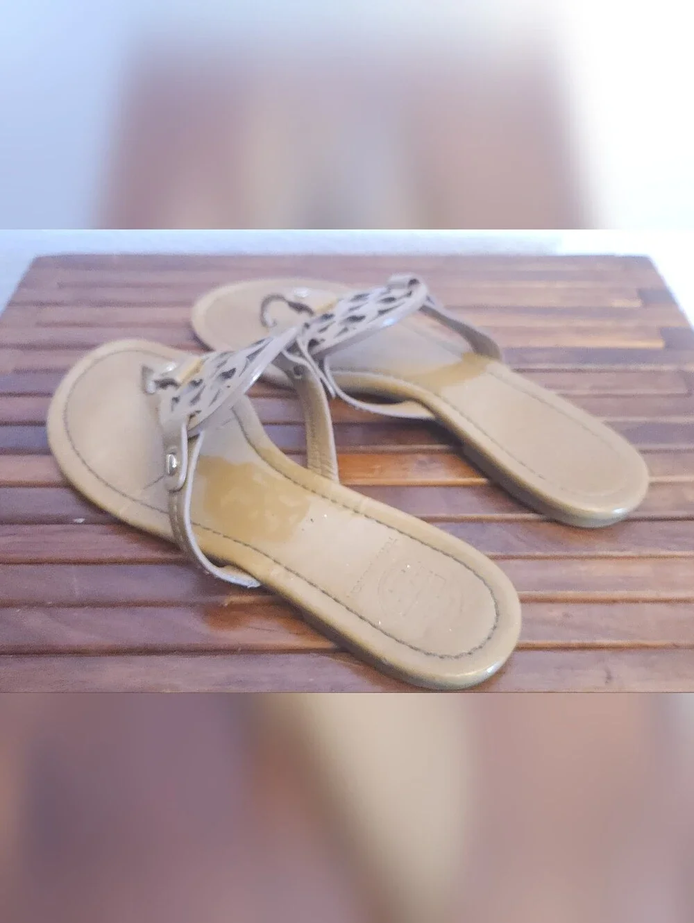 Tory Burch Olive-Tan Logo Thong Sandals